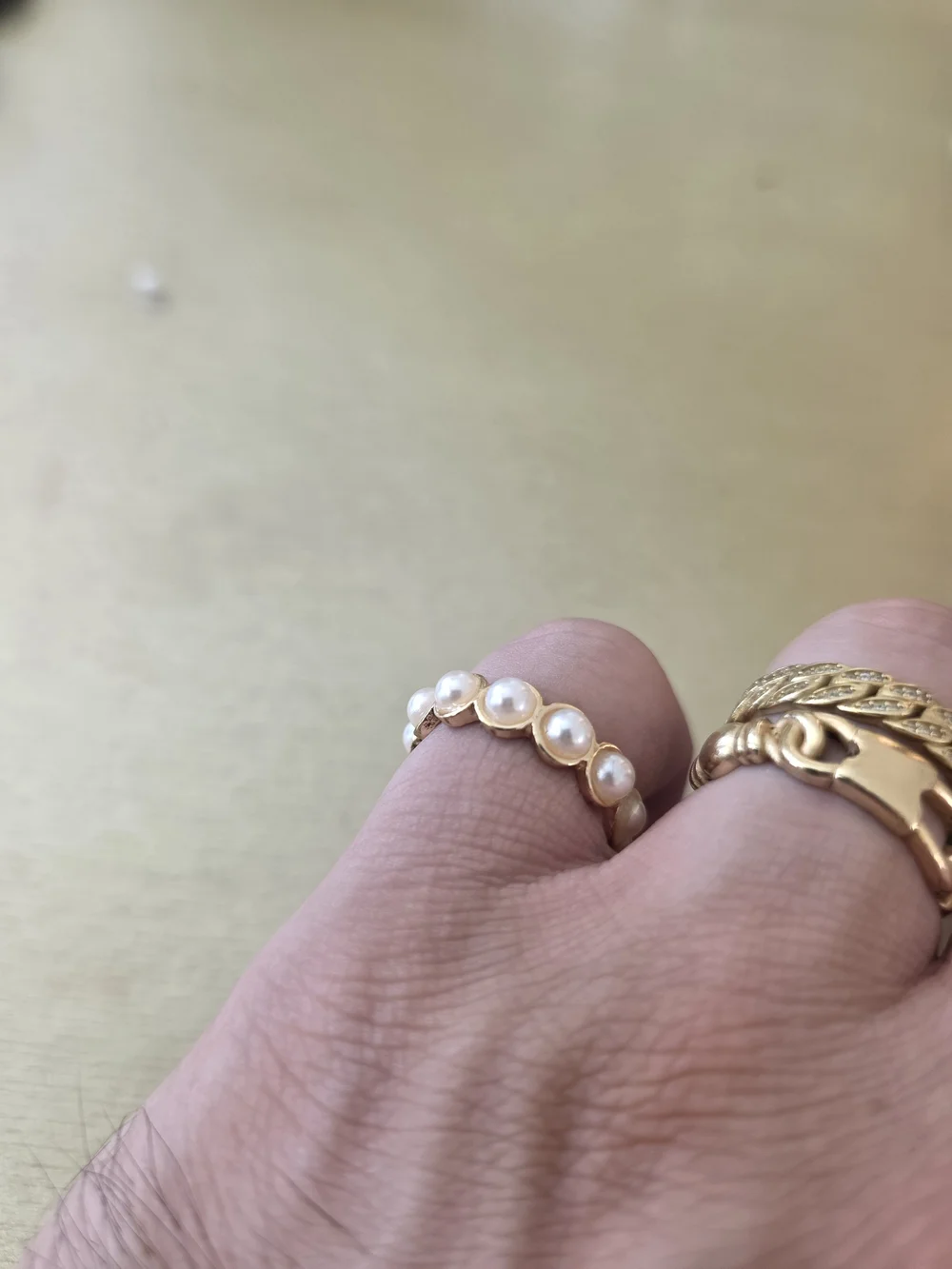Ring Gold Band with White Pearl Accents